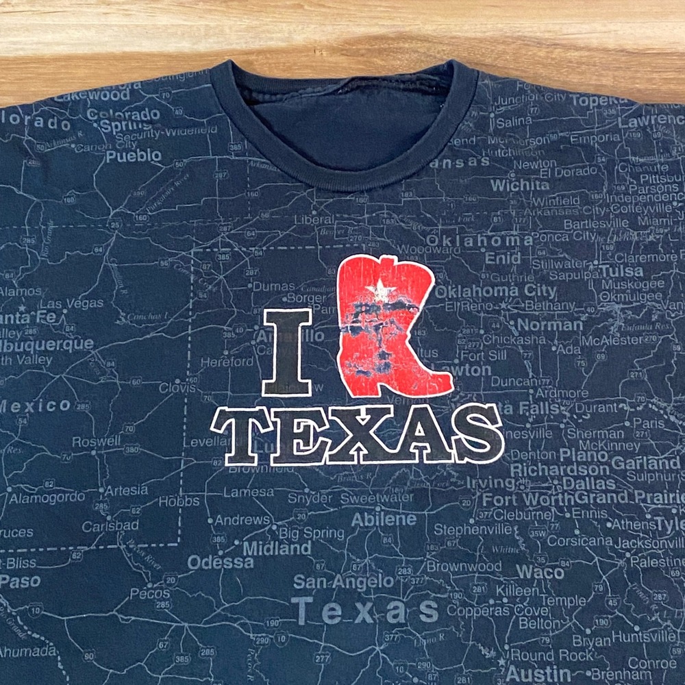 I‎ Love Texas T-Shirt Adult XXL Map Graphic Print Travel Vintage All Over Print